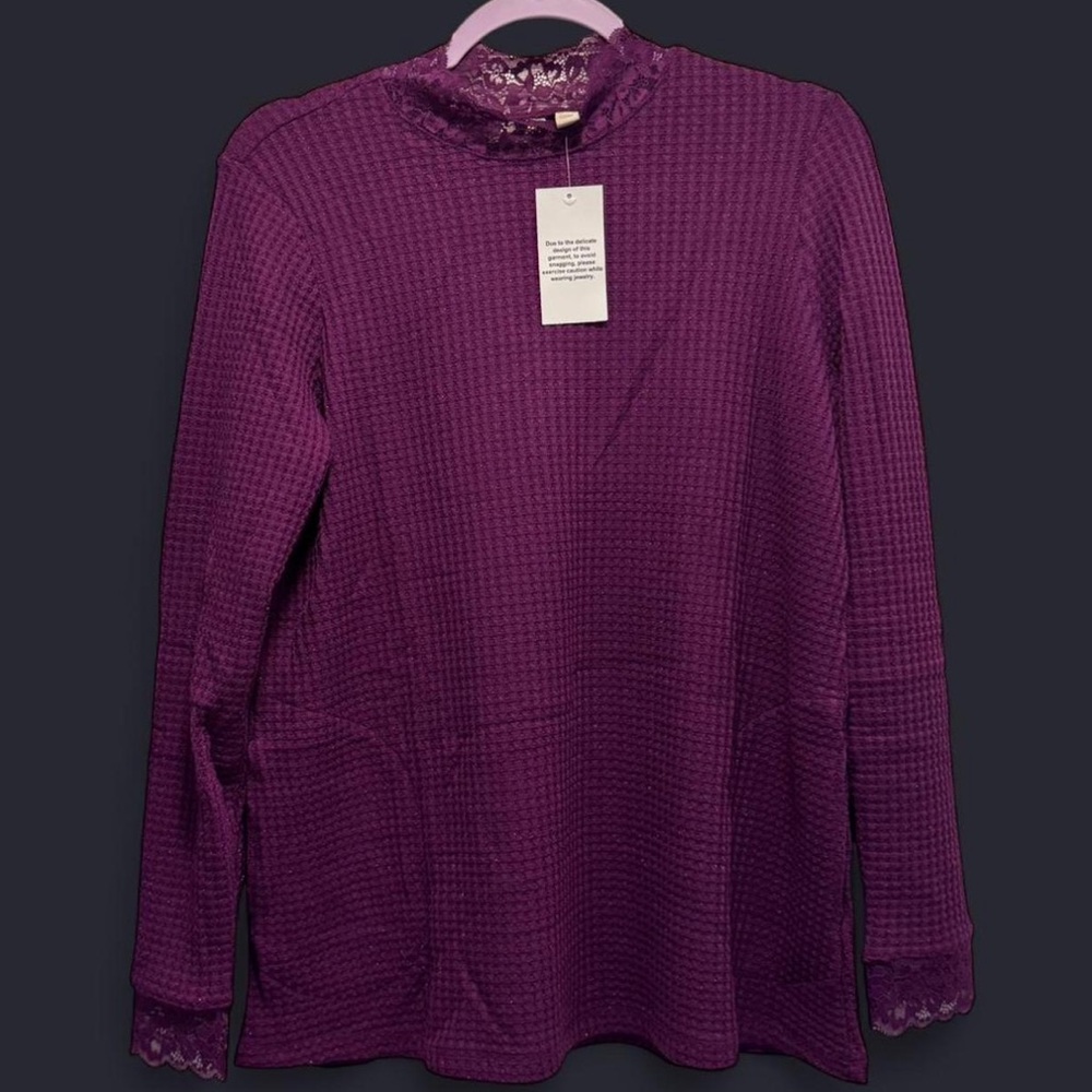 LOGO Purple Long Sleeve Top with Lace Trim